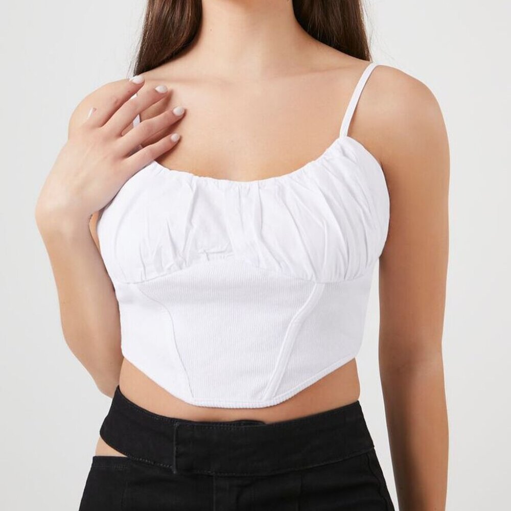 Zara Women's White Ruched Corset Cropped Cami Size M